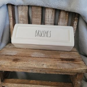 Rae Dunn Cream Ceramic 'BRUSHES' Storage Box